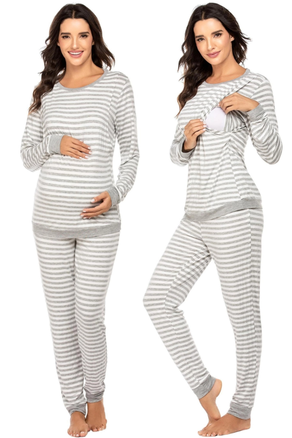 AXXD Pajamas For Women Striped Crew Neck Adult Onesie Pajamas For Women ...