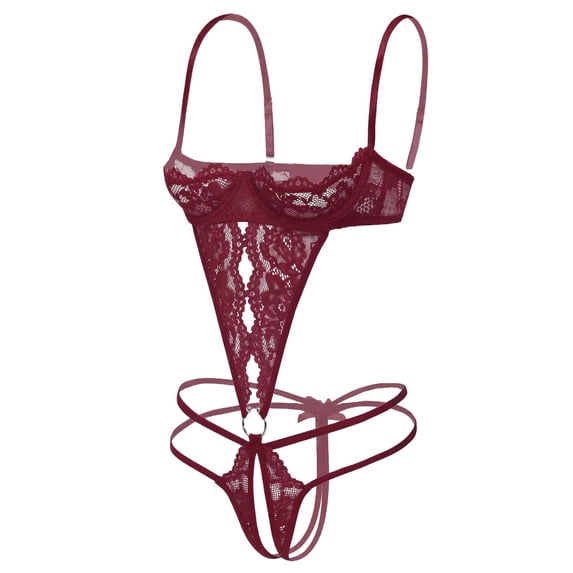 KISSGAL Sexy Lingerie for Women with Underwire One Piece Lace Bodysuit Deep V Crotchless Lingerie Underwear