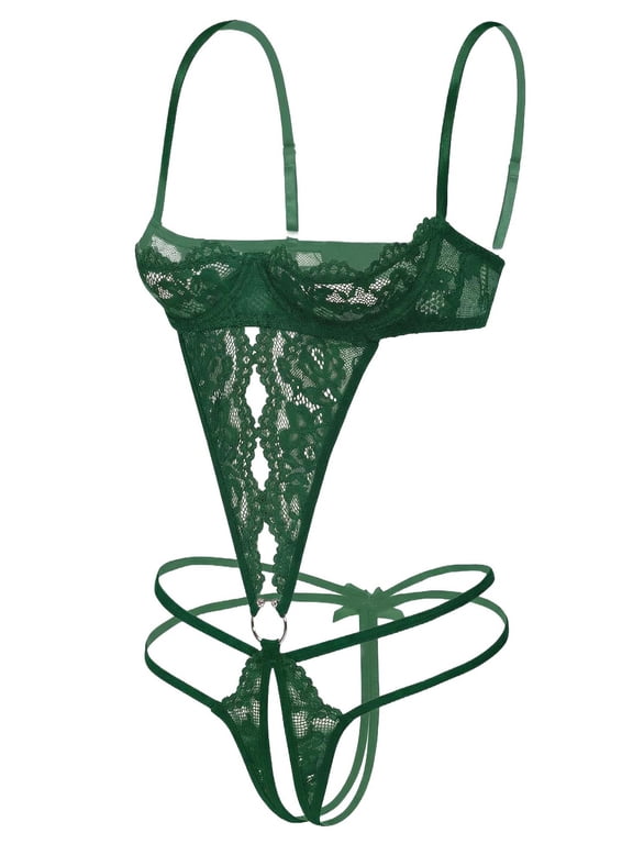 Sexy Lingerie for Women with Underwire One Piece Lace Bodysuit Deep V Crotchless Lingerie Underwear