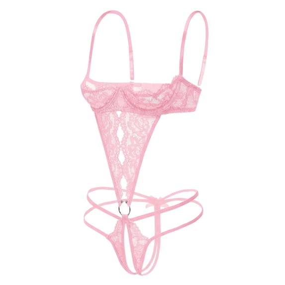 KISSGAL Sexy Lingerie for Women with Underwire One Piece Lace Bodysuit Deep V Crotchless Lingerie Underwear