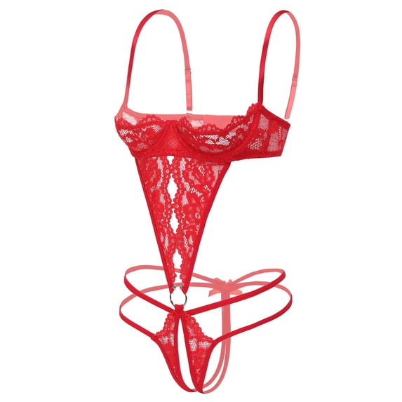 KISSGAL Sexy Lingerie for Women with Underwire One Piece Lace Bodysuit Deep V Crotchless Lingerie Underwear