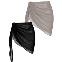 2 Pieces Women Beach Sarongs Sheer Cover Ups Mesh Bikini Wrap Skirt For ...