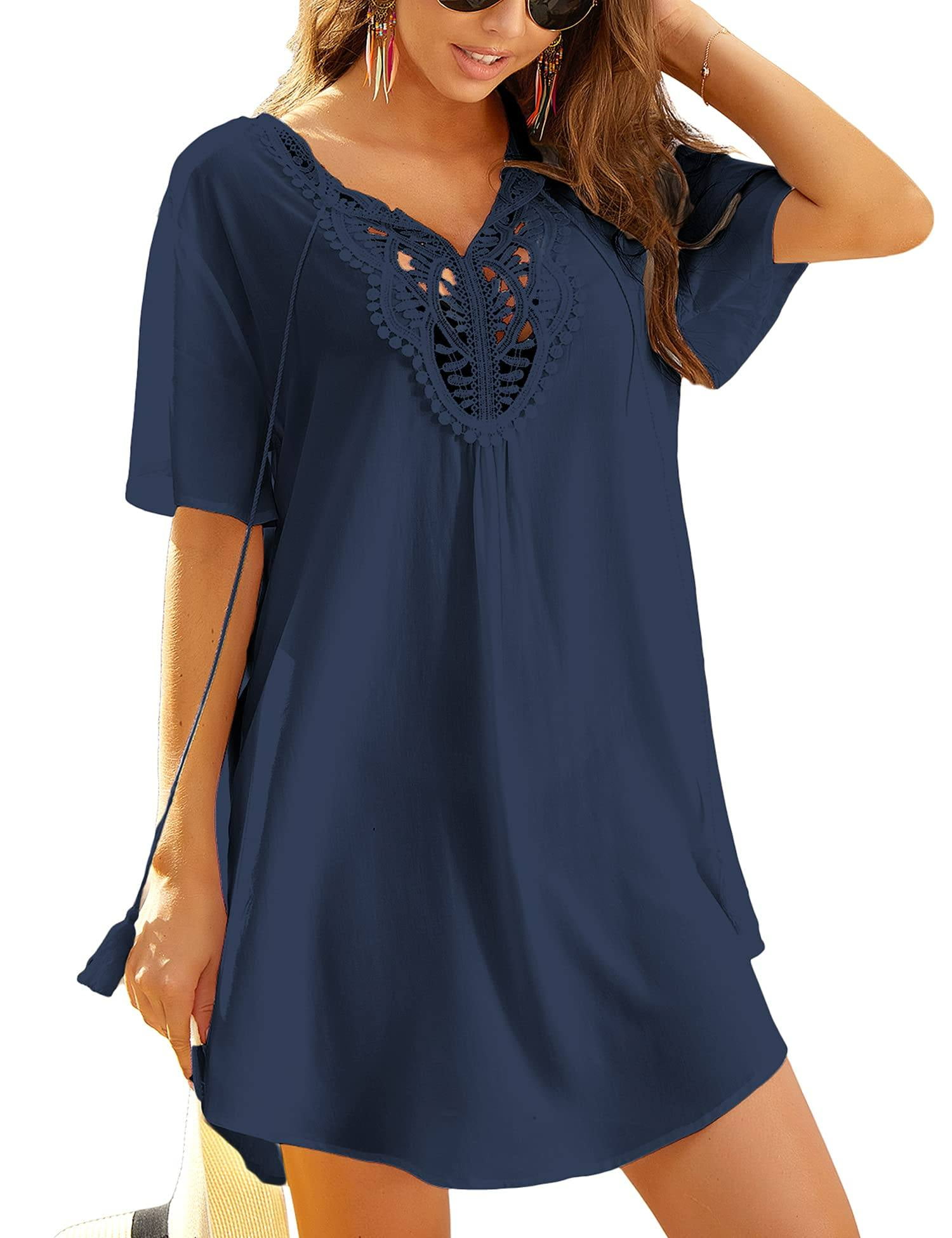 KISSGAL Women Swimsuit Cover Ups Lace Crochet Loose VNeck Hollow Out