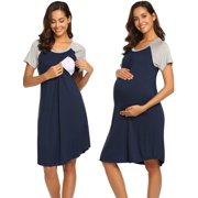KISSGAL Women's Maternity Nursing Nightgowns Labor and Delivery Nightdress Short Sleeve Zipper Breastfeeding Sleepwear Light Gray S