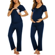 KISSGAL Women's Maternity Nursing Pajama Sets Postpartum Sleepwear for Breastfeeding Top & Pants 2 Piece Pj S-XXL