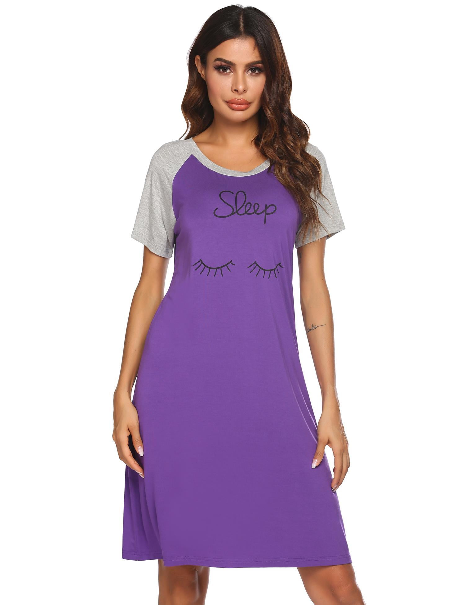 KISSGAL Women's Nightgowns Short Sleeve Night shirts Cute Printed