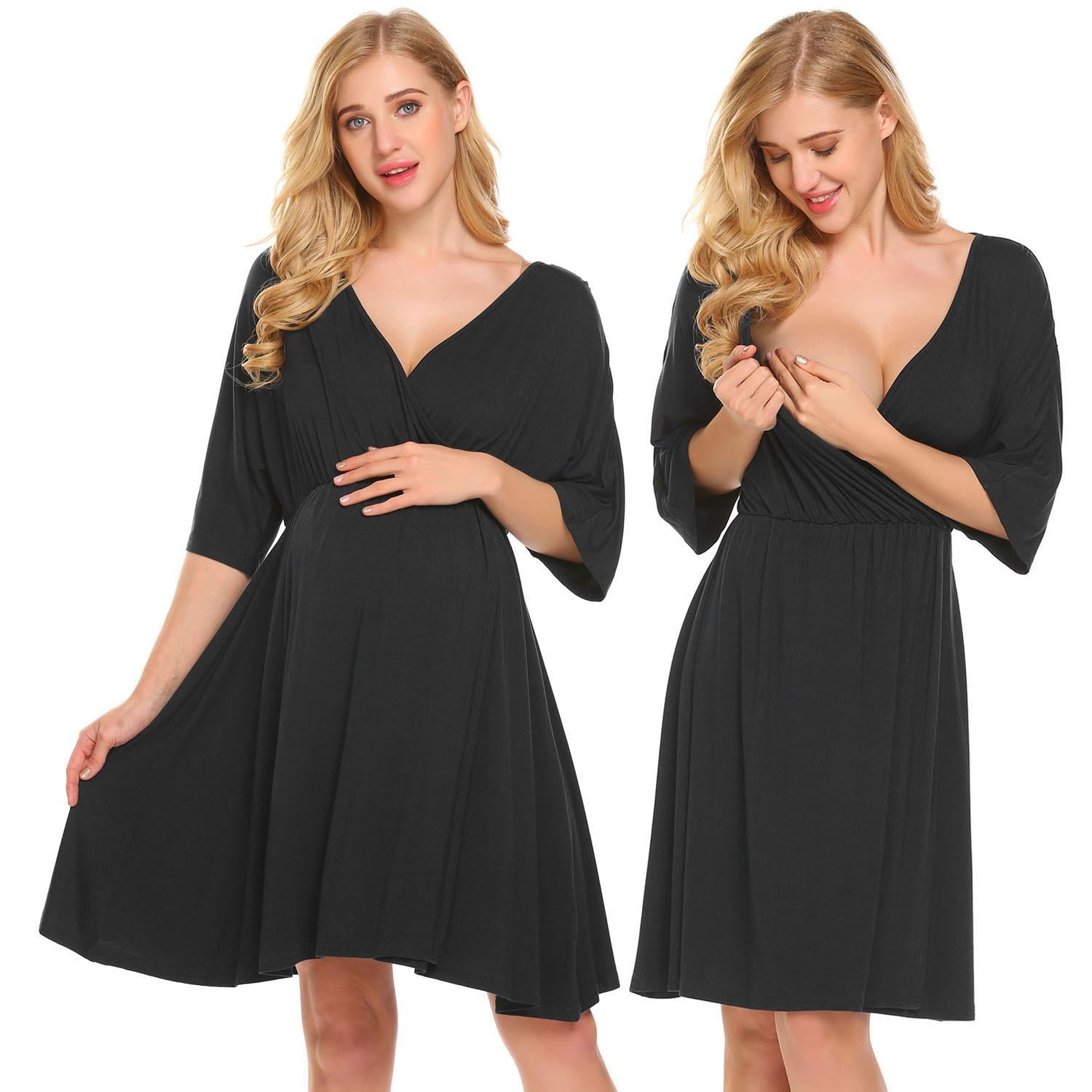 KISSGAL Women's Nursing Nightgown V Neck Maternity Pajama Dress Soft