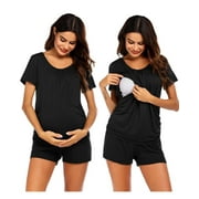 KISSGAL Women's Nursing Pajama Sets Maternity Short Sleeve Shirts & Shorts 2 Piece Pj Breastfeeding Sleepwear S-XXL