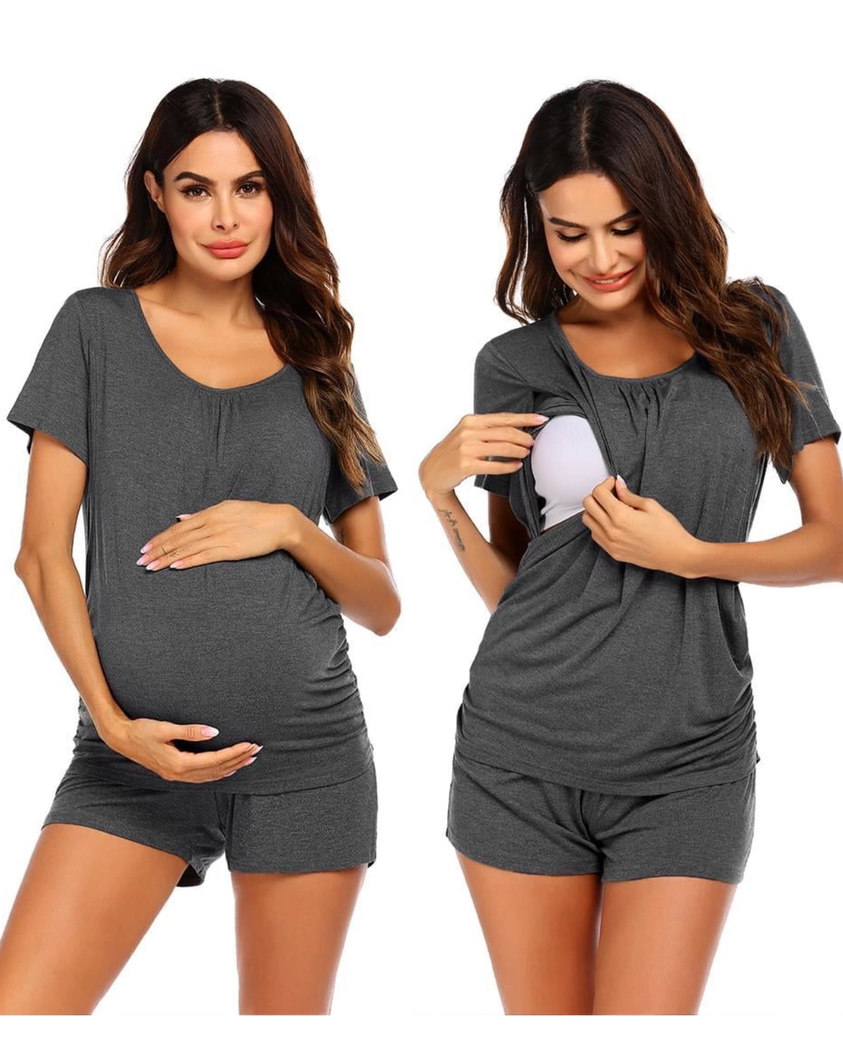 KISSGAL Women's Nursing Pajama Sets Maternity Short Sleeve Shirts