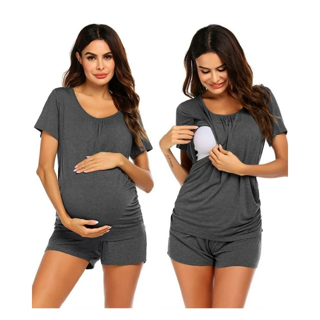 KISSGAL Women's Nursing Pajama Sets Maternity Short Sleeve Shirts