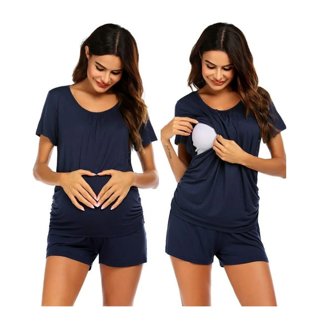 KISSGAL Women's Nursing Pajama Sets Maternity Short Sleeve Shirts