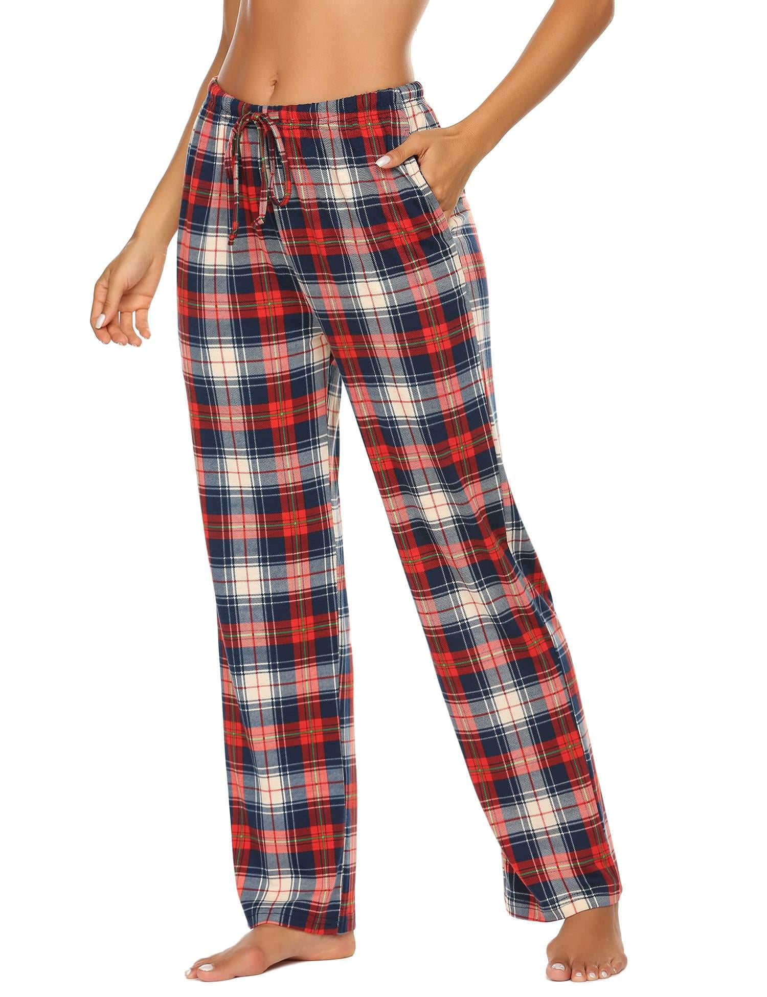 Ekouaer Womens 2 Pack Lounge Pants Comfy Pajama Pants Plaid Pajama Bottoms  with Pockets Drawstring Pj Bottoms Pants