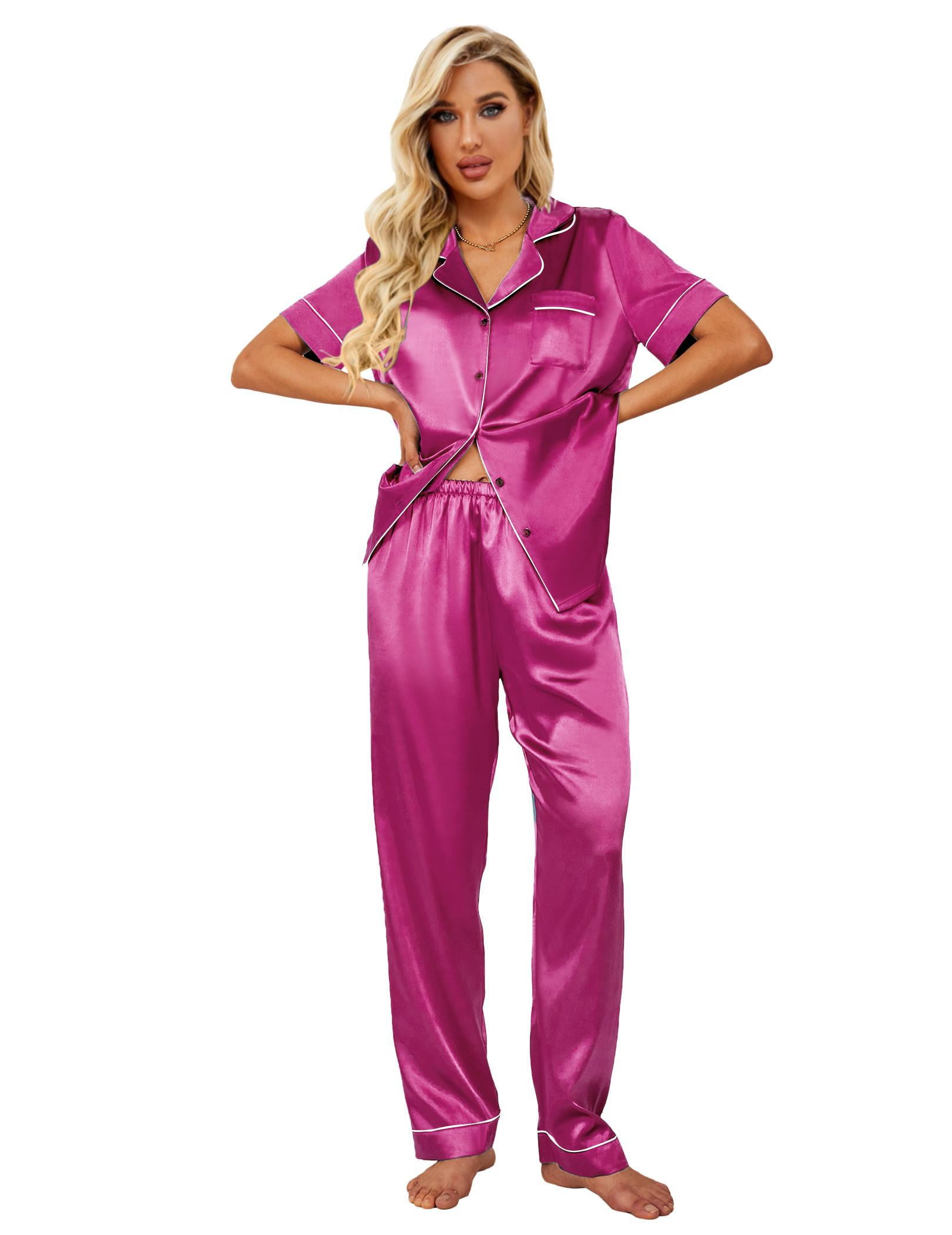 KISSGAL Women's Satin Pajamas Set Silk Long Sleeve Sleepwear Soft Pj Set Button Down Loungewear