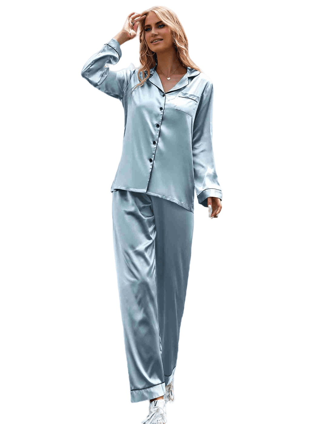 KISSGAL Women's Satin Pajamas Set Silk Long Sleeve Sleepwear Soft Pj ...