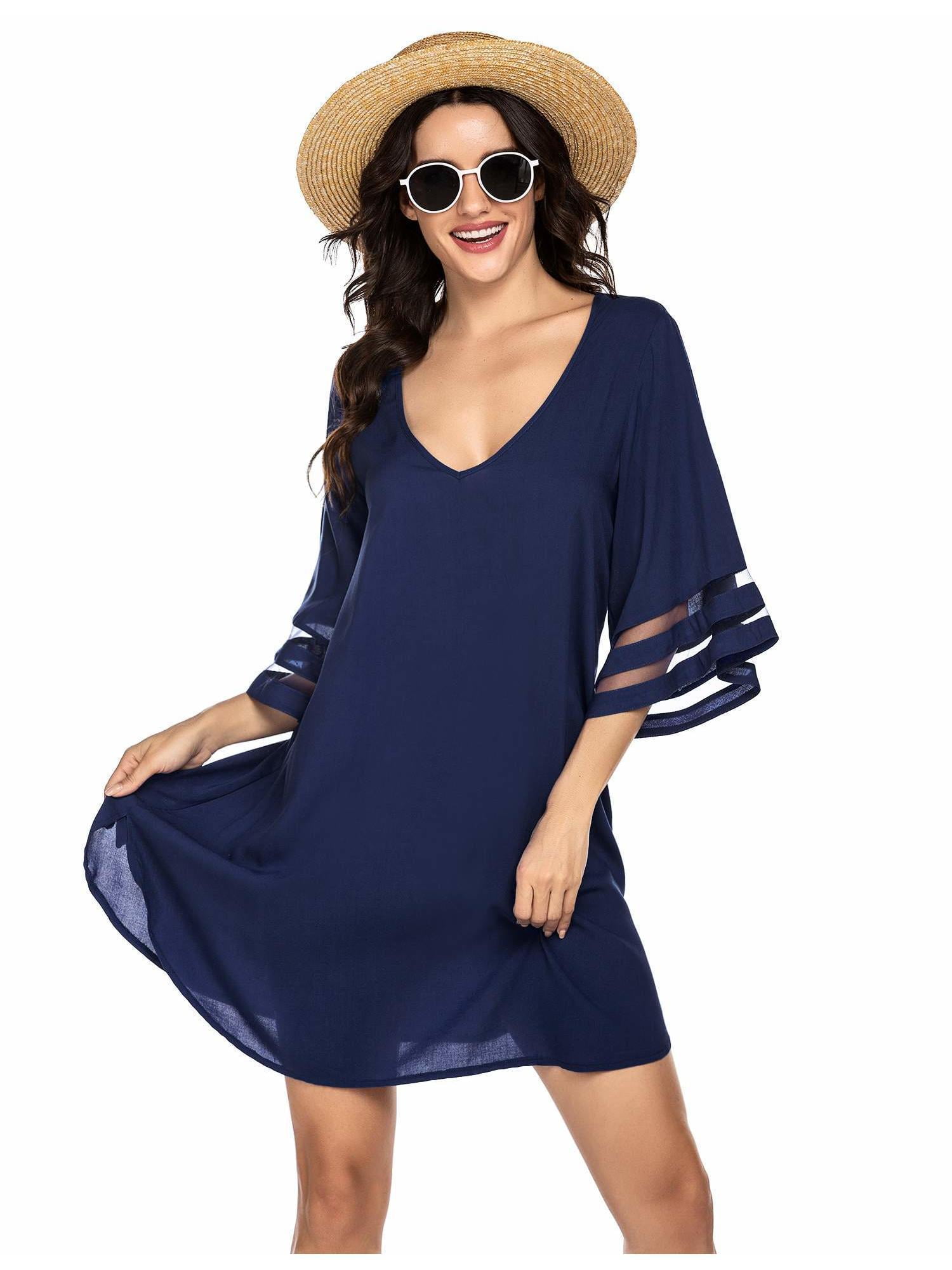KISSGAL Women's Swimsuit Cover Ups Summer 3/4 Bell Sleeve Casual