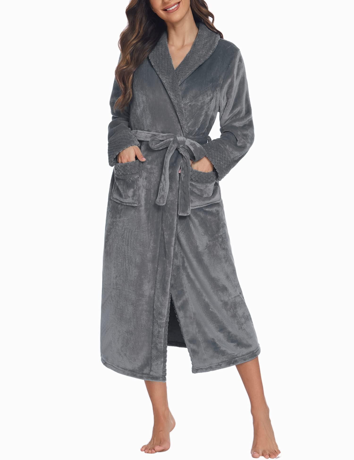 KISSGAL Womens Robes Flannel Kimono Long Bathrobe Warm Terry Cloth ...