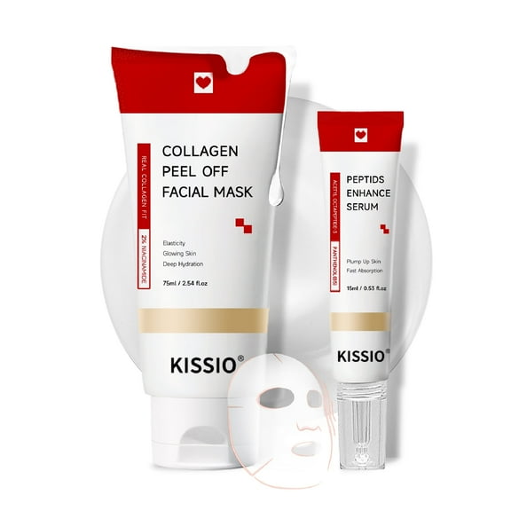 KISSIO Collagen Wrapping Mask Set,Enhance Serum and Peel Off Facil Mask for Elasticity,Hydrating,Glowing and Plumping Skin,Face Mask with Collagen,Peptide and Niacinamide,Skin Care