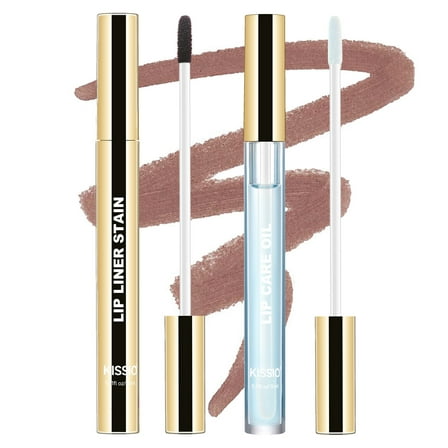 KISSIO Lip Stain Set,Peel Off Lip Liner Stain and Lip Care Oil,Transfer Proof,Long Lasting and Waterproof Lip Tint,Matte Finish,Lip Combo,05 Light brown