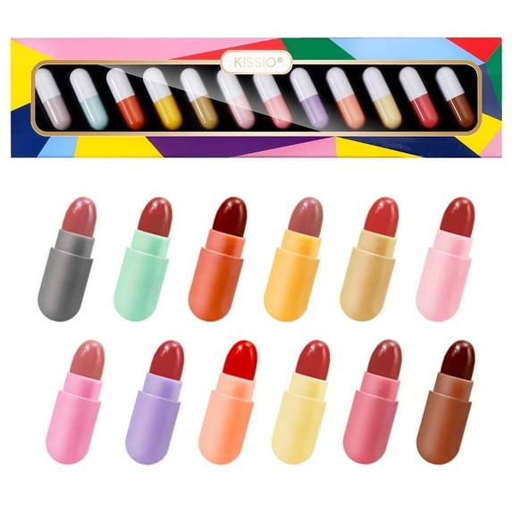 KISSIO Lipstick Set 12 Colors,Mini Matte Lipstick,Lip Capsules,Waterproof Long Lasting Mini Capsules Lipstick,2.33 Oz