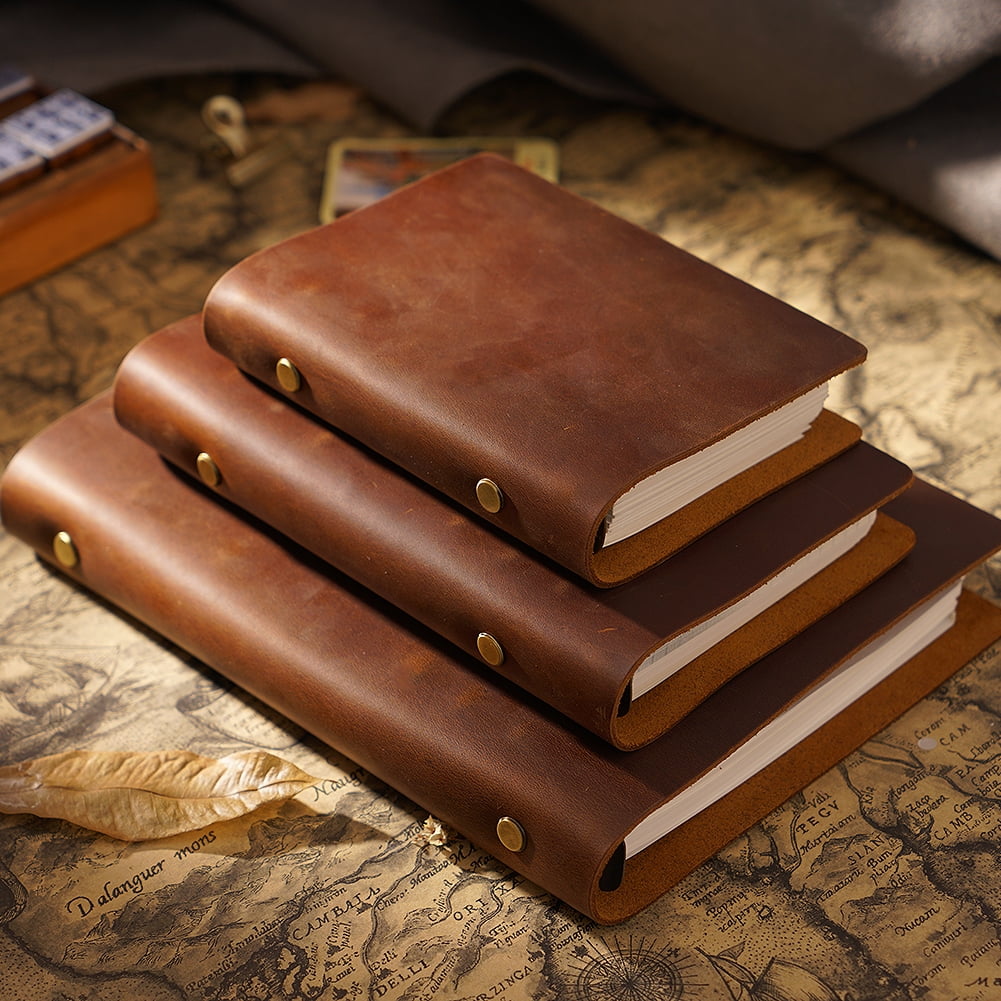 KISSKI A7 Binder 6 Ring Refillable Notebook, Genuine Leather Travel Journal Notebook, 5.7x4in Small Pocket Writing Notebook, Gifts for Women/Men, Leather Planner Binder Organizer, Brown