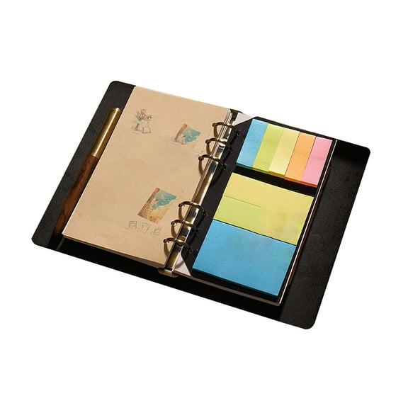 KISSKI·H Olvido A5 Leather Travelers Notebook, Refillable Writing Journal for Men/Women, 6 Ring Binder Notepad Holder with Lined, A5 Leather Cover, Handmade Diary Planner Organizer, 9x6.9in, Black