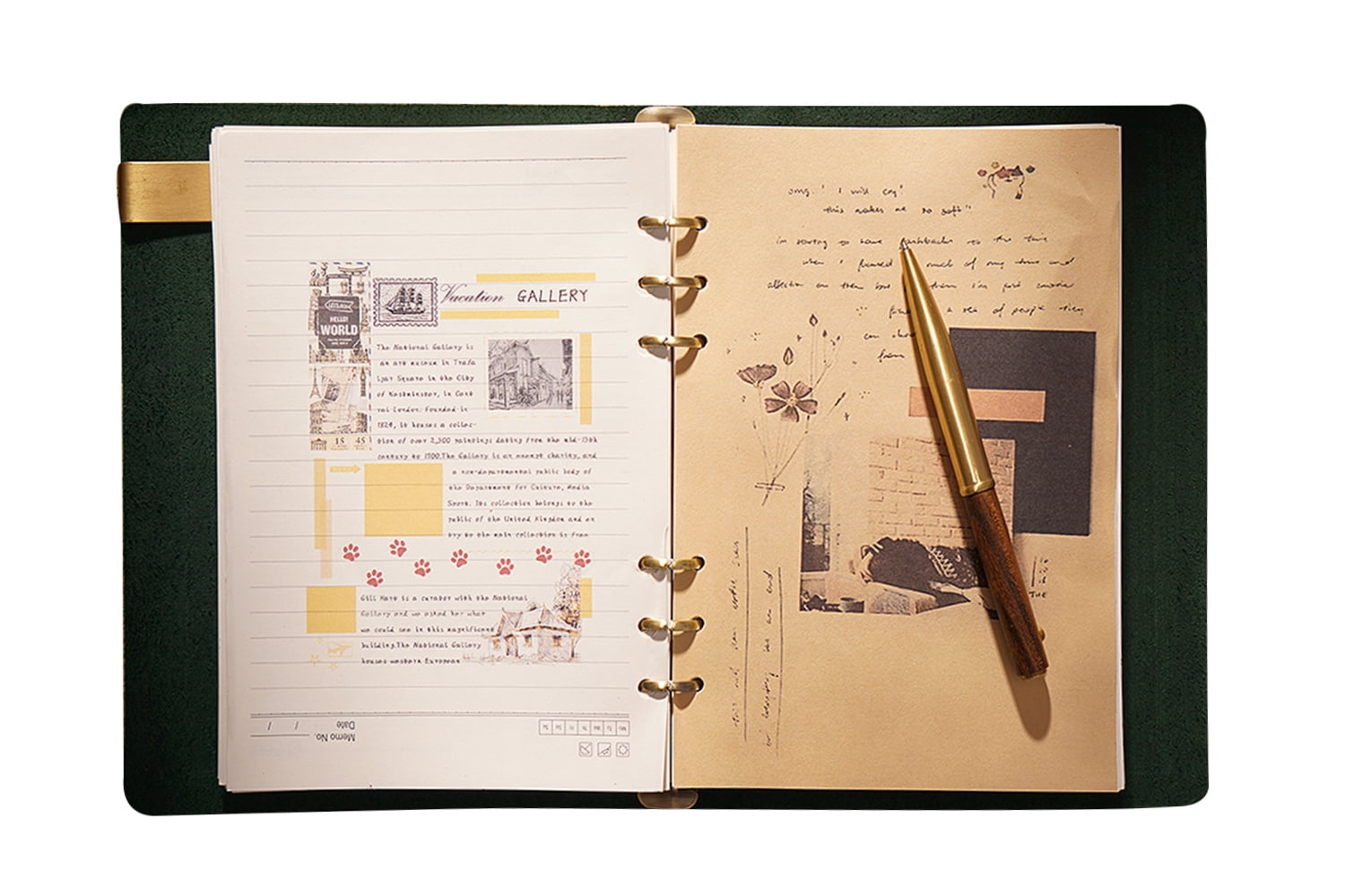 KISSKI·H Olvido A5 Leather Vintage Journal Notebook, 6 Ring Binder Travelers Diary Notebook with Lined, Refillable Writing Padfolio, Versatile Diary/Planner/Sketchbook/Scrapbook, Green