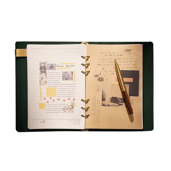 KISSKI·H Olvido A5 Leather Vintage Journal Notebook, 6 Ring Binder Travelers Diary Notebook with Lined, Refillable Writing Padfolio, Versatile Diary/Planner/Sketchbook/Scrapbook, Green