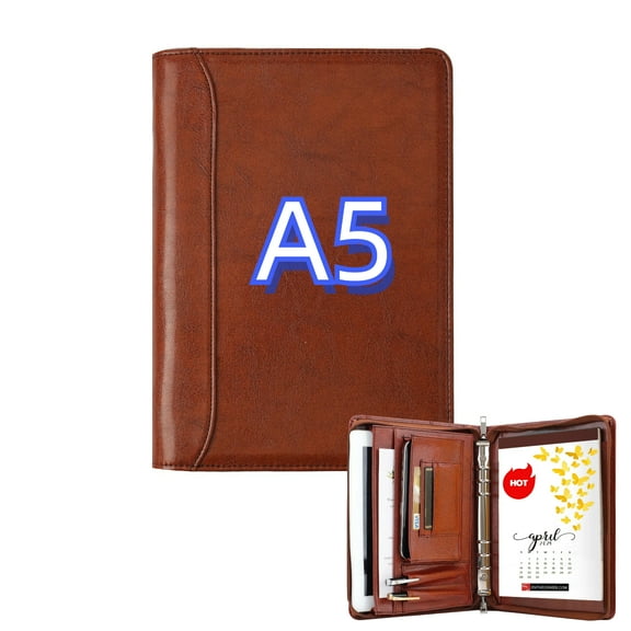 KISSKI.H Olvido Zippered Padfolio Organizer, A5 Binder 6 Ring Vegan Leather Portfolio Folder, Professional Document with A5 Clipboard Holder, Tablet for iPad Mini/iPad Air 2, Gift for Men