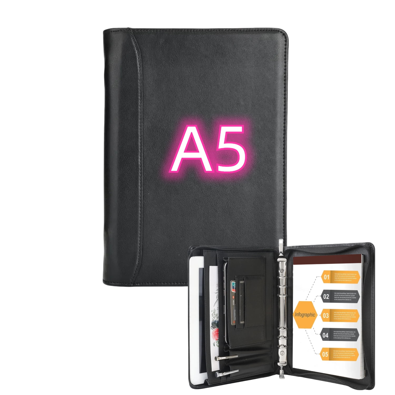 Free Shipping! KISSKI.H Olvido Zippered Padfolio Organizer, A5 Binder 6 Ring Vegan Leather Portfolio Folder, Professional Document with A5 Clipboard Holder, Tablet for iPad Mini/iPad Air 2, Gift for Men - Walmart.com Free Shipping! KISSKI.H Olvido Zippered Padfolio Organizer, A5 Binder 6 Ring Vegan Leather Portfolio Folder, Professional Document with A5 Clipboard Holder, Tablet for iPad Mini/iPad Air 2, Gift for Men - Walmart.com