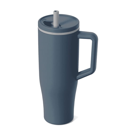 Kcpolre 40 oz Tumbler with Handle and Straw Lid, 100% Leakproof Stainless Steel Vacuum Insulated Cup Travel Coffee Mug Water Bottle, Car Cup Holder ,Rubber Base, Gifts for Women Men (Blue)