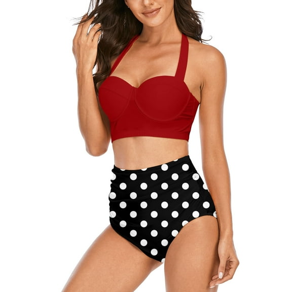 KISSMODA Bikini Bathing Suits for Women 2 Piece Printed Swimsuits High Waisted Top with Bikini Bottom Swimwear S-XXL