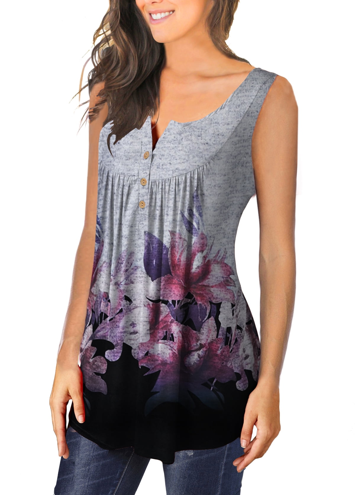 KISSMODA Blouses for Women Sleeveless Gray Shirts Flowey Comfy Plus