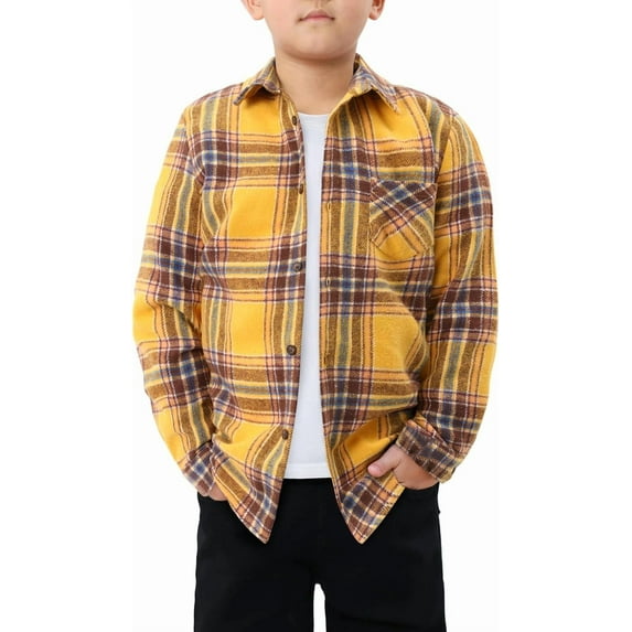 KISSMODA Boys Casual Button Down Shirts Kids Long Sleeve Plaid Blouses Shacket Jacket 7-15 Years
