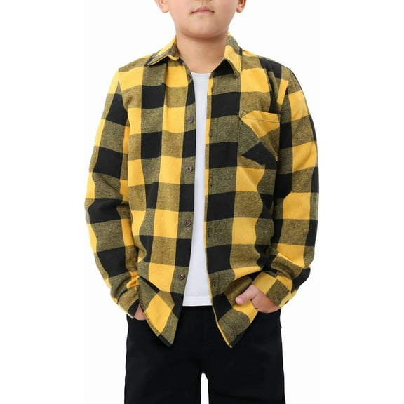 KISSMODA Boys Casual Button Down Shirts Kids Long Sleeve Plaid Blouses Shacket Jacket 7-15 Years