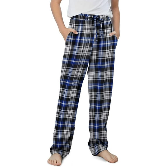 KISSMODA Boys Casual Plaid Pants Loose Elastic Waist Long Trousers with Pockets