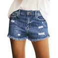 thumbnail image 1 of KISSMODA Denim Shorts for Women Pockets Rioped Destroyed Jean Shorts Blue, 1 of 7