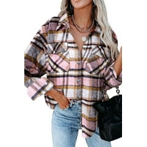 KISSMODA Fashion Women Long Sleeve Plaid Shirt Coats Top Spring Autumn Casual Lapel Cardigan Jackets Outerwear