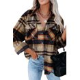 thumbnail image 1 of KISSMODA Flannel Jacket For Womens Plaid Shacket With Bust Pockets V Neck Cuffed Button Down Shirt, 1 of 8