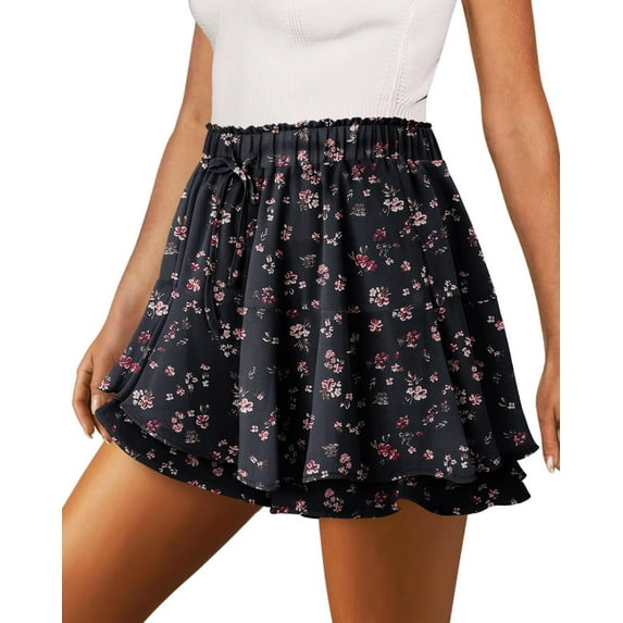 KISSMODA Flowy Shorts for Women Chiffon Ruffle Skorts Mini Skirts for Teen Girls
