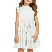 KISSMODA Girls Casual Midi Floral Dress Short Sleeve Holiday Party Wedding Guest Dresses for 5-13 Years