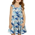 thumbnail image 1 of KISSMODA Girls Casual Smocked Dress Square Neck Puff Short Sleeve Ruffle Dresses 4-13 Years, 1 of 4
