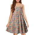 thumbnail image 1 of KISSMODA Girls Dress Casual Round Neck A Line Ruffle Sleeve Knee Length Dresses 4-13 Years, 1 of 4