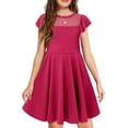 thumbnail image 1 of KISSMODA Girls Dress Casual Round Neck A Line Ruffle Sleeve Knee Length Dresses 4-13 Years, 1 of 4