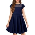 thumbnail image 1 of KISSMODA Girls Dress Casual Round Neck A Line Ruffle Sleeve Knee Length Dresses 4-13 Years, 1 of 4