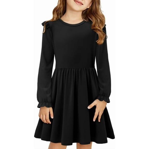 KISSMODA Girls Long Sleeve Casual A-Line Ruffle Skater Dress, 4-42 Years