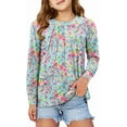 thumbnail image 1 of KISSMODA Girls Long Sleeve Casual Front Pleats Blouses & Tops, Round Neck, 4-14 Years, 1 of 3