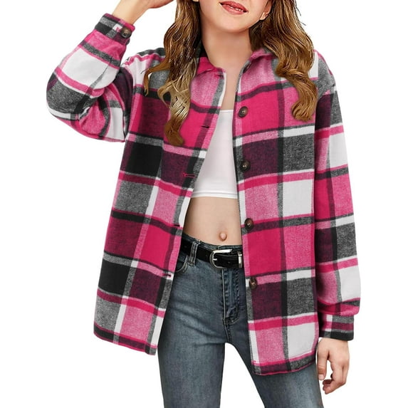 KISSMODA Plaid Button Down Western Long Sleeve Casual Collared Blouse Girls' 3-14Y