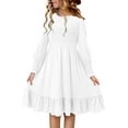 thumbnail image 1 of KISSMODA Girls Smocked Dress Casual Puff Long Sleeve Ruffle Neck Dresses 4-13 Years, 1 of 4