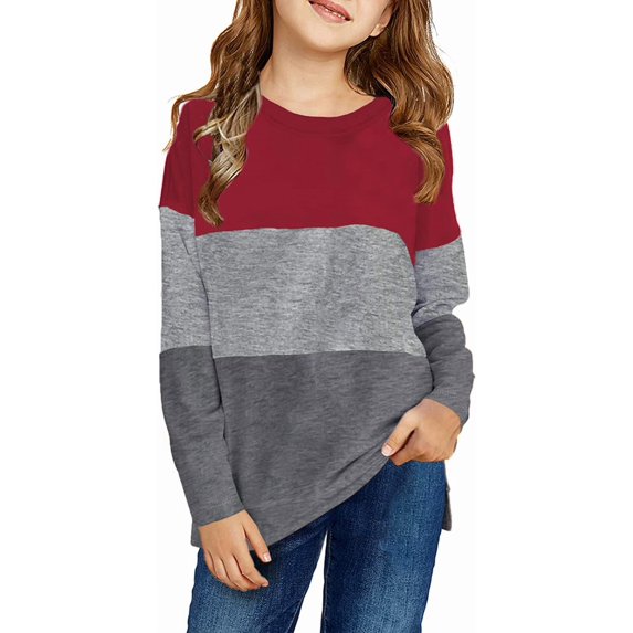KISSMODA Girls Tops Casual Long Sleeve Shirts Loose Round Neck Tunic Blouse