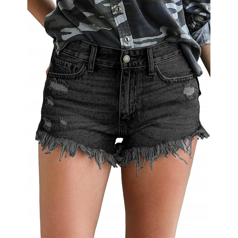 Black ripped denim shorts high waisted on sale